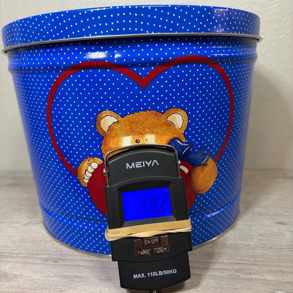 Vintage Teddy Bear Heart Blue Polka Dot Metal Cookie Tin Storage Container 10